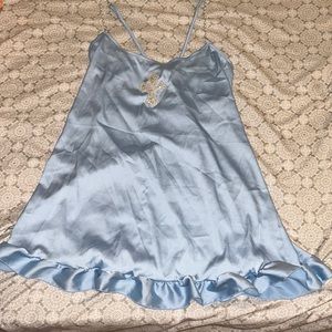 Blue silk slip with diamond cross